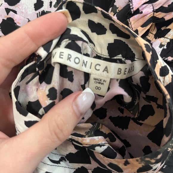 Veronica Beard Purple & Orange Animal Print Mockneck Blouse Size 00 - Picture 6 of 8